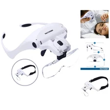 Lightweight Acrylic Head Magnifier with 2 LED & 5 Lenses for Jewelry & Crafts