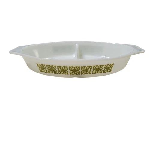 Vintage Pyrex Verde Green Square Flower Divided Casserole Dish 1.5 Qt No Lid 22