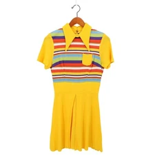 Vintage Young Edwardian by Arpeja 60s 70s Mod Skater Dress Polo Collar Striped 9