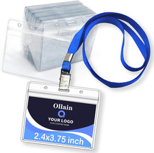 Lanyards with ID Badge Holder 50 Pack Clear Waterproof Plastic Horizontal Name T