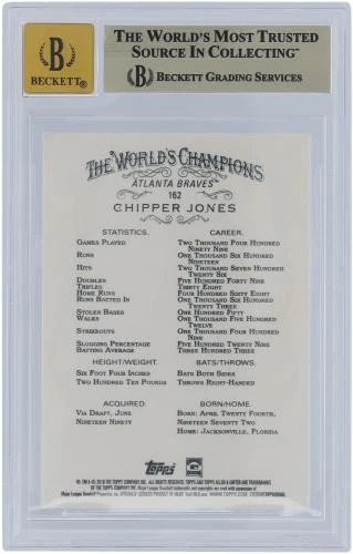 Chipper Jones Braves Signed 2018 Topps Allen & Ginter #162 Beckett 9.5/10 Card - Image 2 of 3