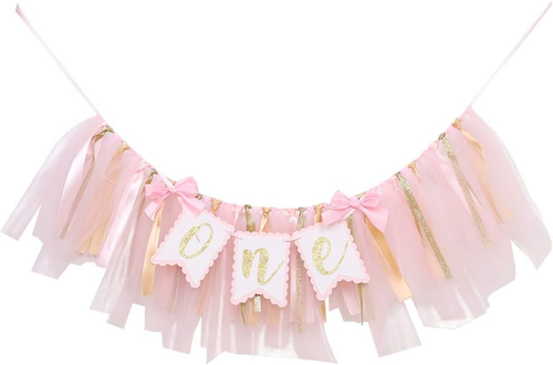 Highchair Banner 1St Birthday Girl - Tulle and Ribbon Banner for First Birthday,