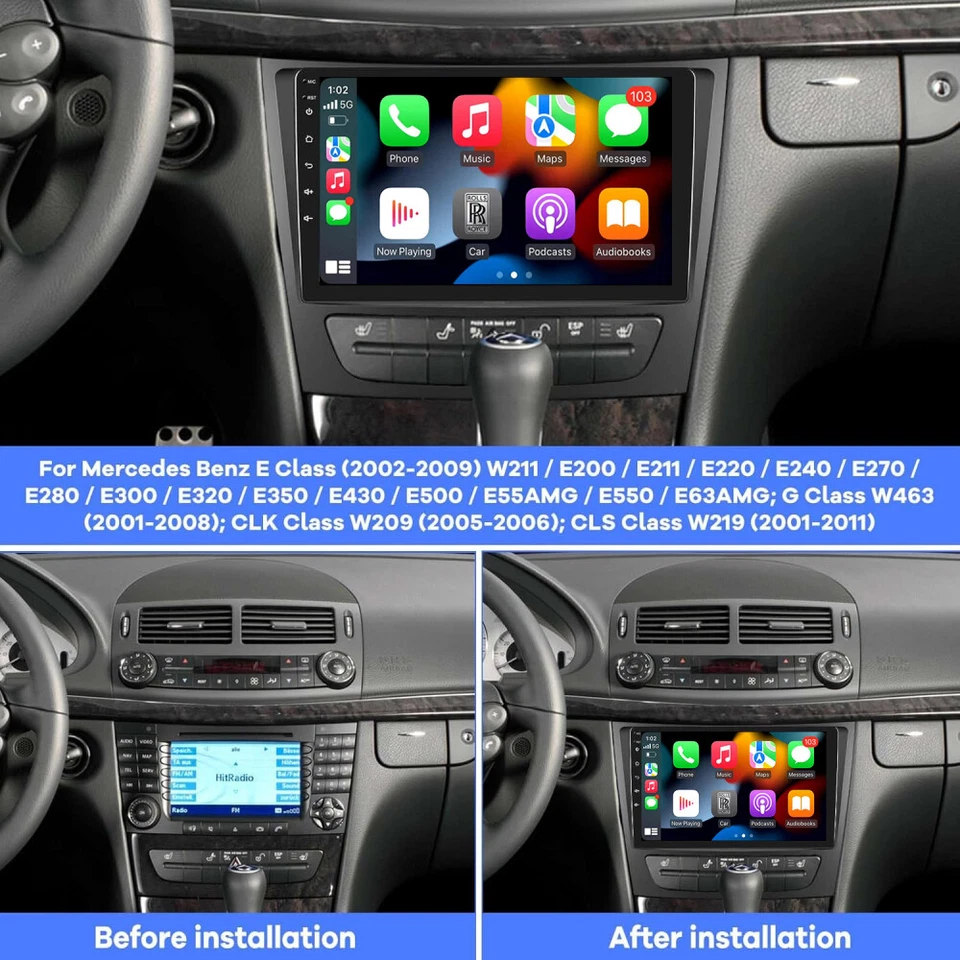 Radio estéreo para automóvil Carplay para Mercedes Benz W211 E320 E350 E500 CLS550 Android 15 Foto 4 de 4
