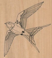 Bird Flying Left 4 1/2 x 4 3/4" Rubber Stamp, Bird Stamp, Flying Bird