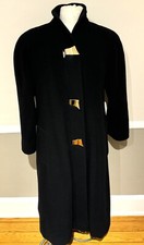 Vintage Ilie Wacs Long Black Wool Coat MADE IN USA Gold Tone Buckles WM 8 EUC