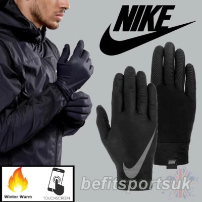 NIKE SCHWARZ LAUFHANDSCHUHE HERREN BASELAYER LICHT WINTER WARM KALT TOUCHSCREEN