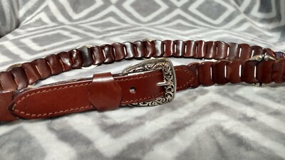 Donna Katz Vintage Brown Silver Tone Medallion Leather Woven 