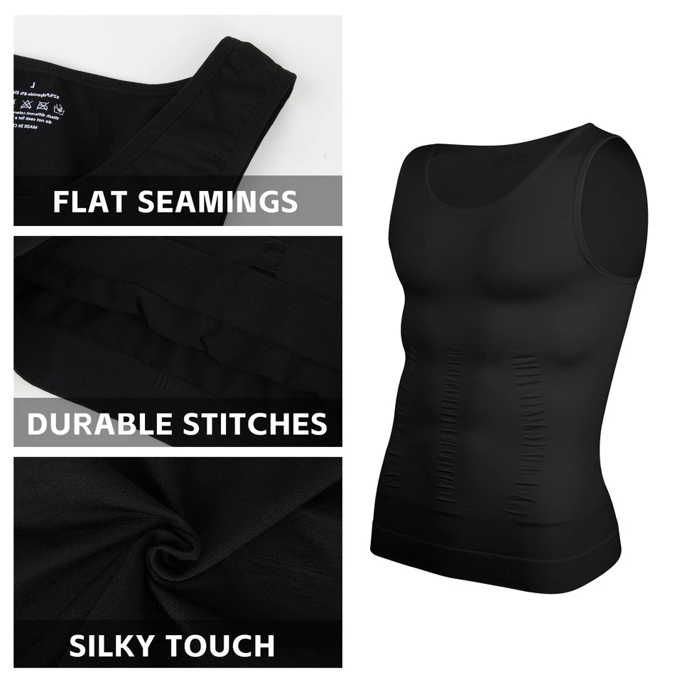 Paquete de 3 camisas de compresión para hombre adelgazantes modeladoras de cuerpo chaleco control abdomen prendas moldeadoras Foto 4 de 4