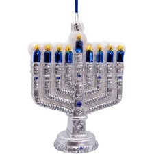 Kurt Adler Nobel Gems Collection Glass Christmas Ornament, New Hanukkah Menorah