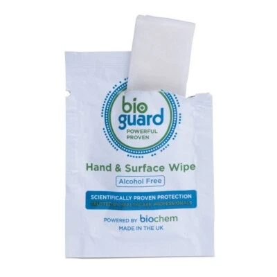 CREST MEDICAL Bioguard Alcohol Free Hand & Surface Wipe Sachet - Individual Wipes - First Aid