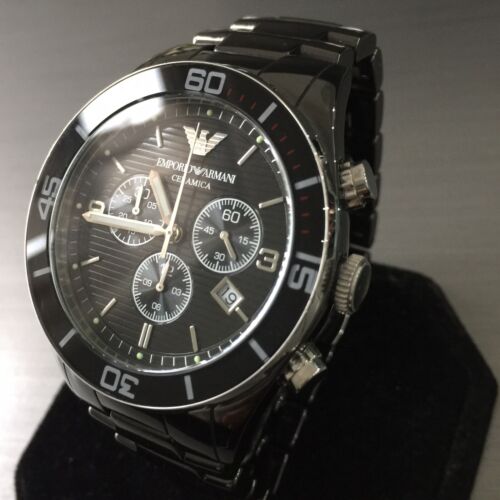 Mens Emporio Armani Designer Watch AR1421 CERAMICA Black Chronograph Genuine - 第 1/9 張圖片