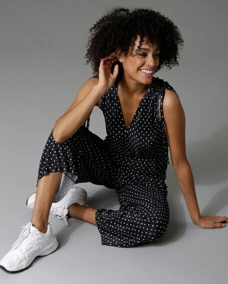 NEU ÄRMELLOS WEIT OVERALL PÜNKTCHEN PLISSEE 34 36 ANISTON schwarz weiß *93404742 - Bild 2 von 4