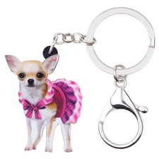 Acrylic Dress Chihuahua Dog Keychain For Women Wallet Pet Charm Pattern Jewelry