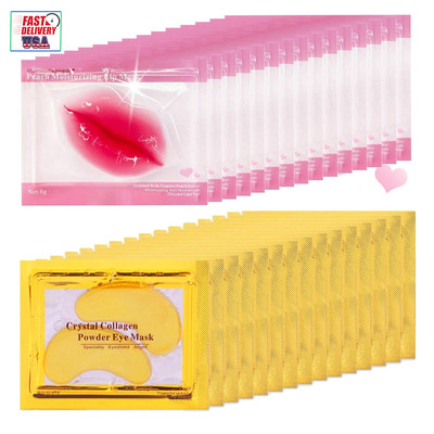 30 Pairs 24K Gold Eye Masks & Lip Masks, Crystal Collagen under Eye Patches for 
