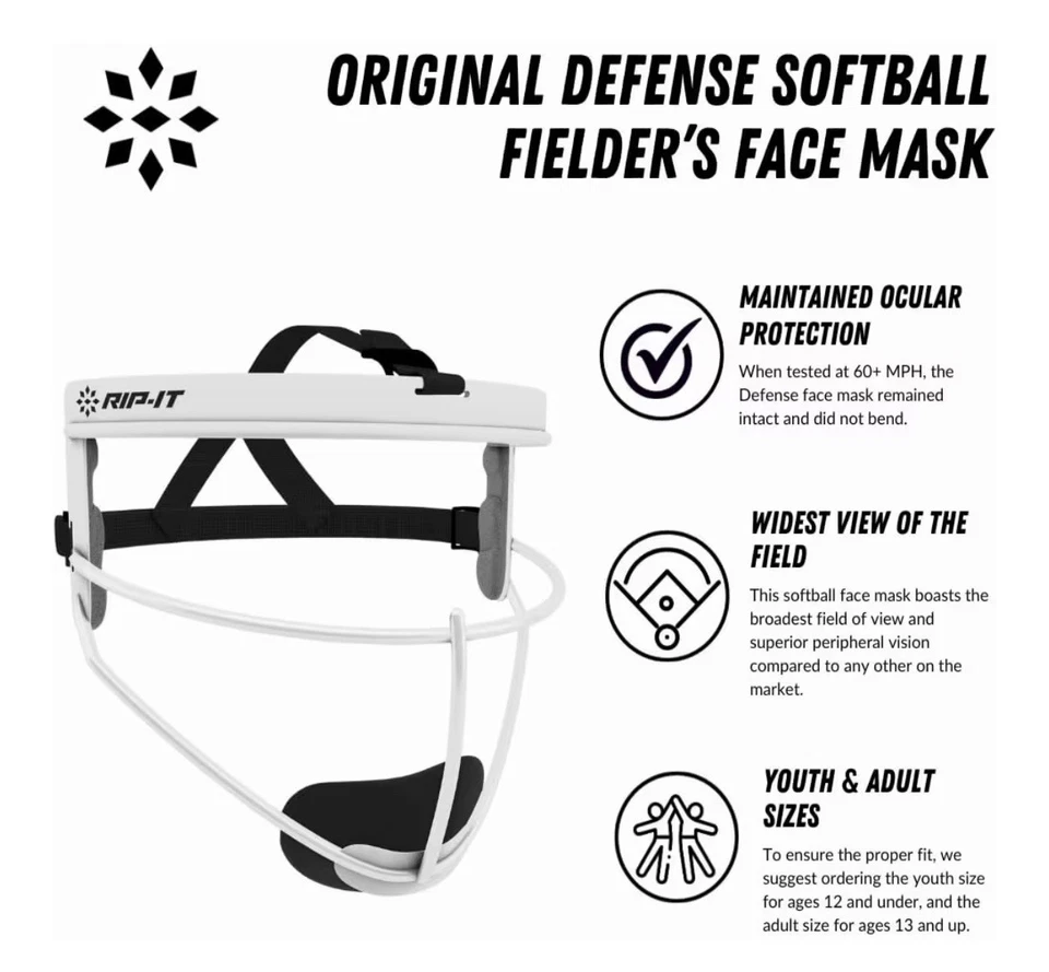 RIP-IT Original Defense Softball Face Mask Lightweight Protective Softball - Image 4 of 4