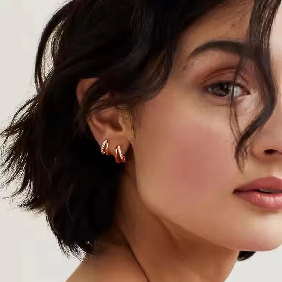 Ohrringe Silber 925 Creolen Klein/Gold/Rosegold Zirkonia Damen - Bild 2 von 4