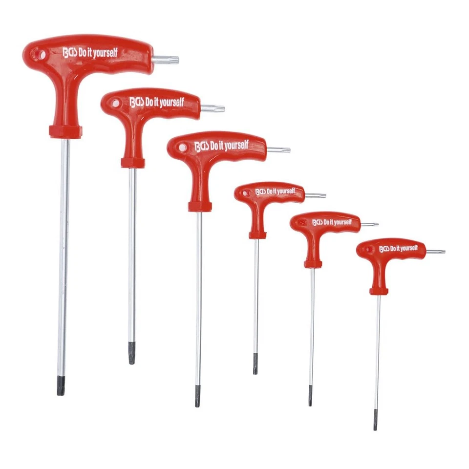 CLES TORX EXTRA LONGUES T10 A T40 - JEU DE 6 TOURNEVIS POIGNEE en T - Photo 1/2