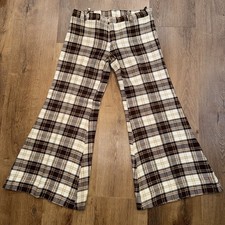 Vintage Bell Bottom Pants Womens 1960s 1970s Wide Leg Hippie MCM Disco 32 29