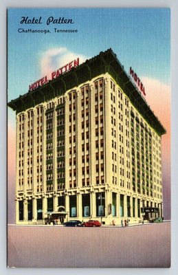 TN, Chattanooga, Hotel Patten, Old Cars, Vintage Postcard