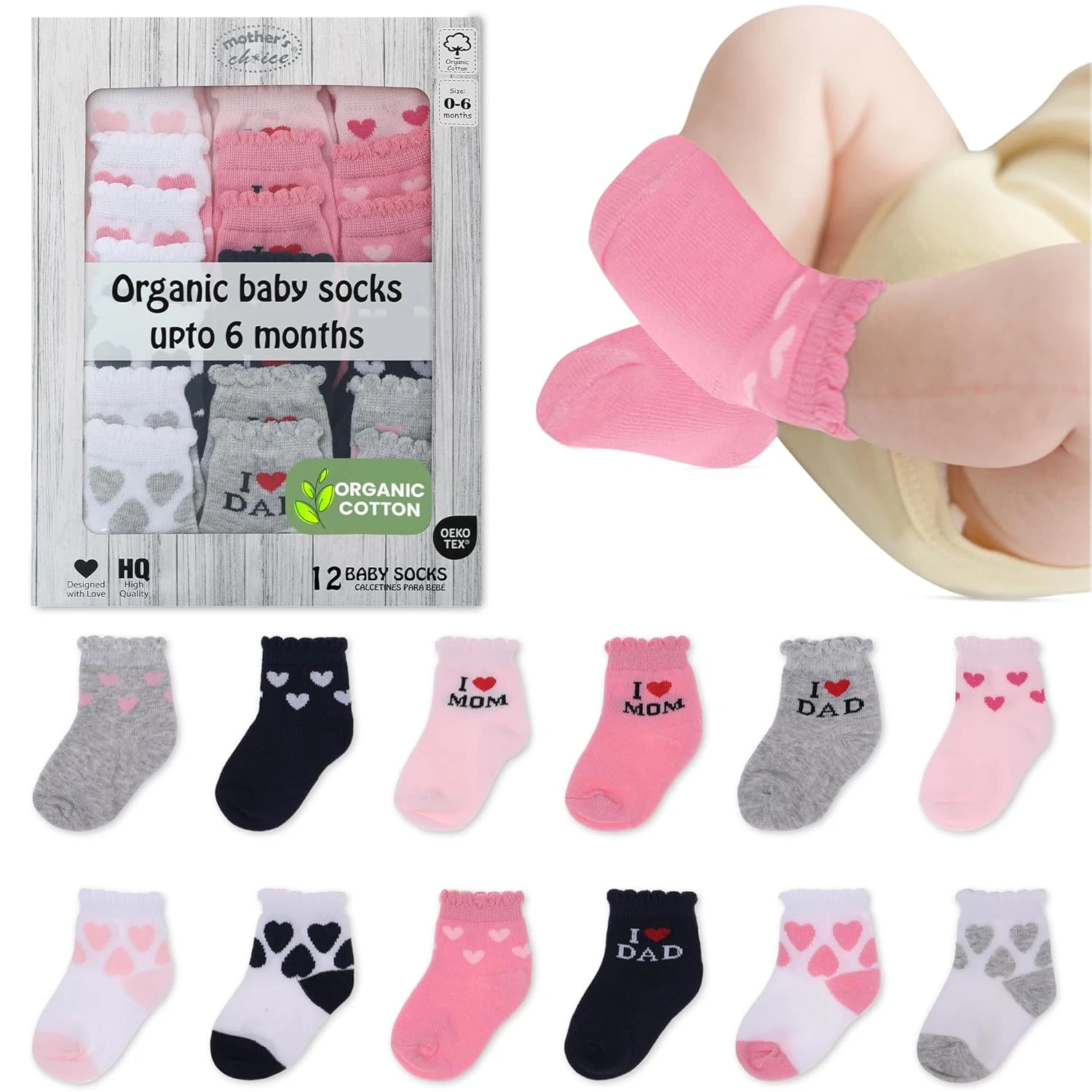 12pair Organic Cotton Baby Socks, 0-6 Months - Soft, Hypoallergenic Newborn Sock
Opens in a new wind