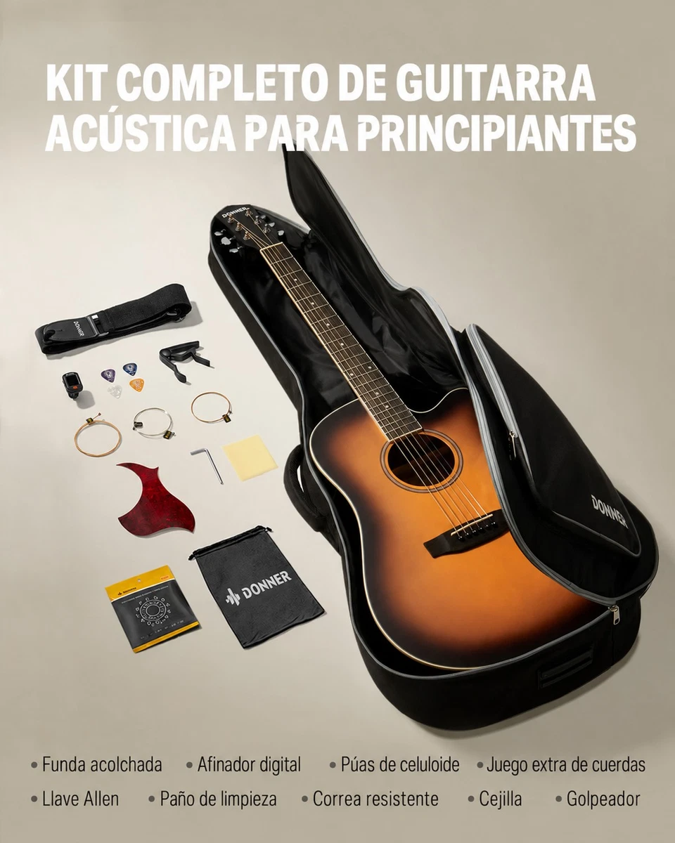 Donner Kit de Inicio Guitarra Acústica Cutaway Dreadnought 4/4 41" Natural Funda