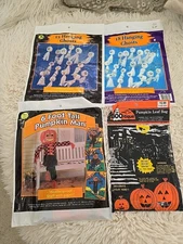 Lot of 4 Vintage Halloween Leaf Bag Sun Hill Stuff-A-Pumpkin/ Hanging Ghosts 