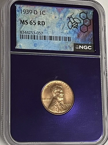 1939-D Lincoln Wheat Cent Penny NGC MS 65 RD Portrait Label Vintage