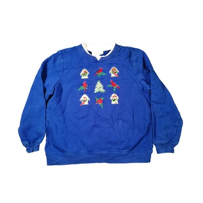 Pull De Noël Breckenridge Moyen Bleu Petite Femmes Sweatshirt Oiseaux Rouges - Photo 1/4