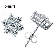 Women 925 Sterling Silver Flower Snowflake CZ Stud Post Earrings 8mm Gift J10
