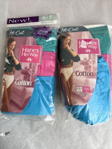 1990s Hanes Her Way Woman’s Panty Underwear 2 Pks (6 Pr) Hi-Cut Cotton 7 L NOS - Picture 1 of 5