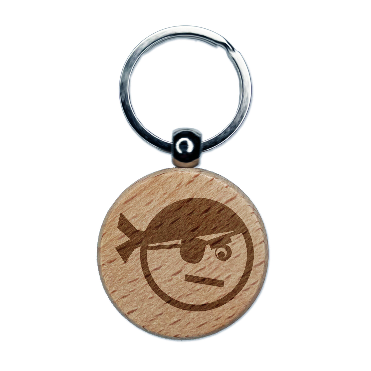 Pirate Face Engraved Wood Round Keychain Tag Charm