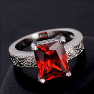 Wedding Ruby & White Topaz 100% 925 Sterling Gemstone Silver Rings Size 6 7 8 9 