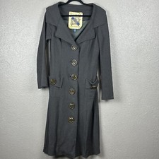 Millard Fillmore Anthropology Womens Large Dark Gray Wool Blend Long Coat Trench