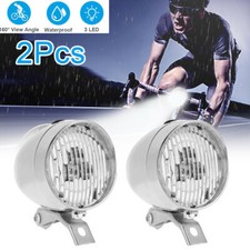 2Pcs Classical Silver Vintage LED Bike Headlight Bicycle Retro Front Head Lamp