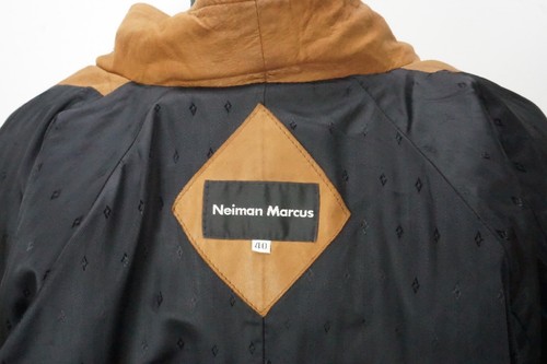 Neiman Marcus Black Brown Double Collar Zip Up Bomber Leather Jacket Sz 40 - Picture 6 of 7