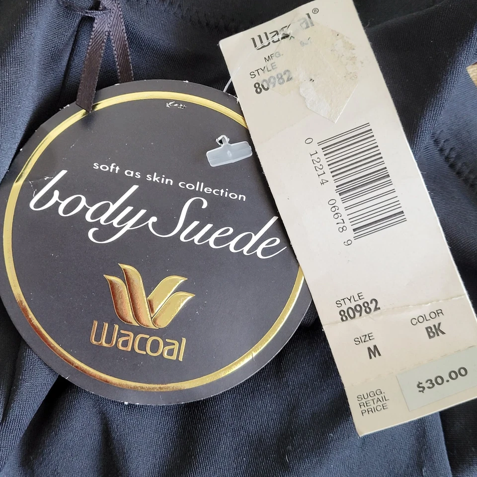 Panty de gamuza con cuerpo Wacoal vintage de 16" ropa moldeadora más suave talla mediana negra descontinuada Foto 3 de 4