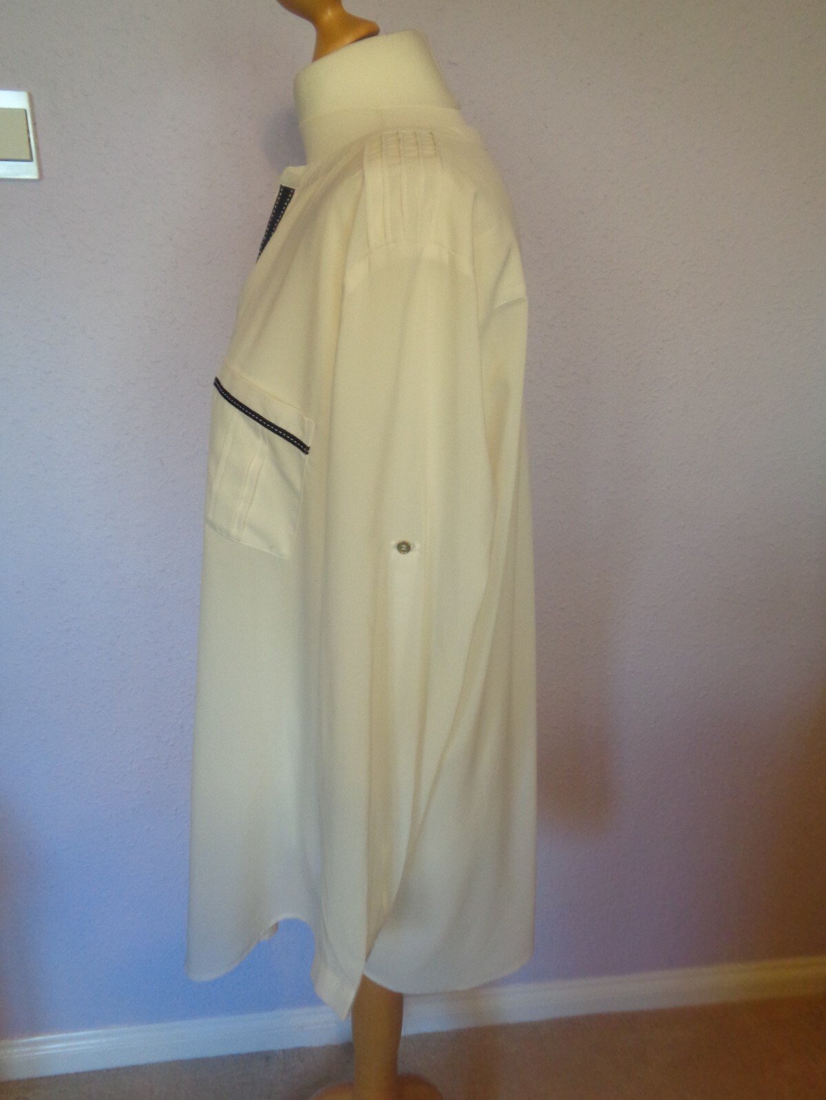 Top Size 18 Soon By Matalan Ivory With Blue Trim Long Sleeve Breast Pocket image 3