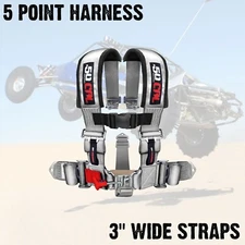 5 Point Safety Harness 3 Inch Padded Seat Belt Latch Lock Sternum Strap SILVER