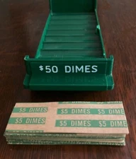 MMF Porta-Count Rolled Coin Storage Tray - Green (Dimes) Plus 20 Coin Wrappers