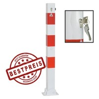 Absperrpfosten Klappbar 70 X 70 Mm Weiß Rot Profilzylinder DüBelbefestigung