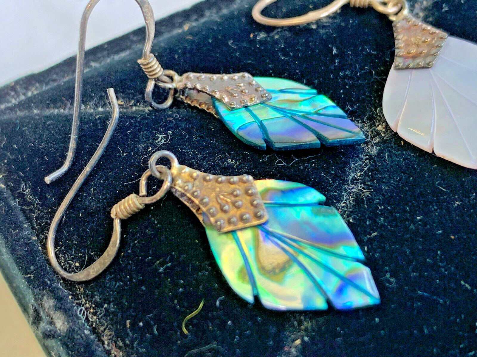 Vtg Sterling Silver MOP Abalone Shell Dangle Drop… - image 3