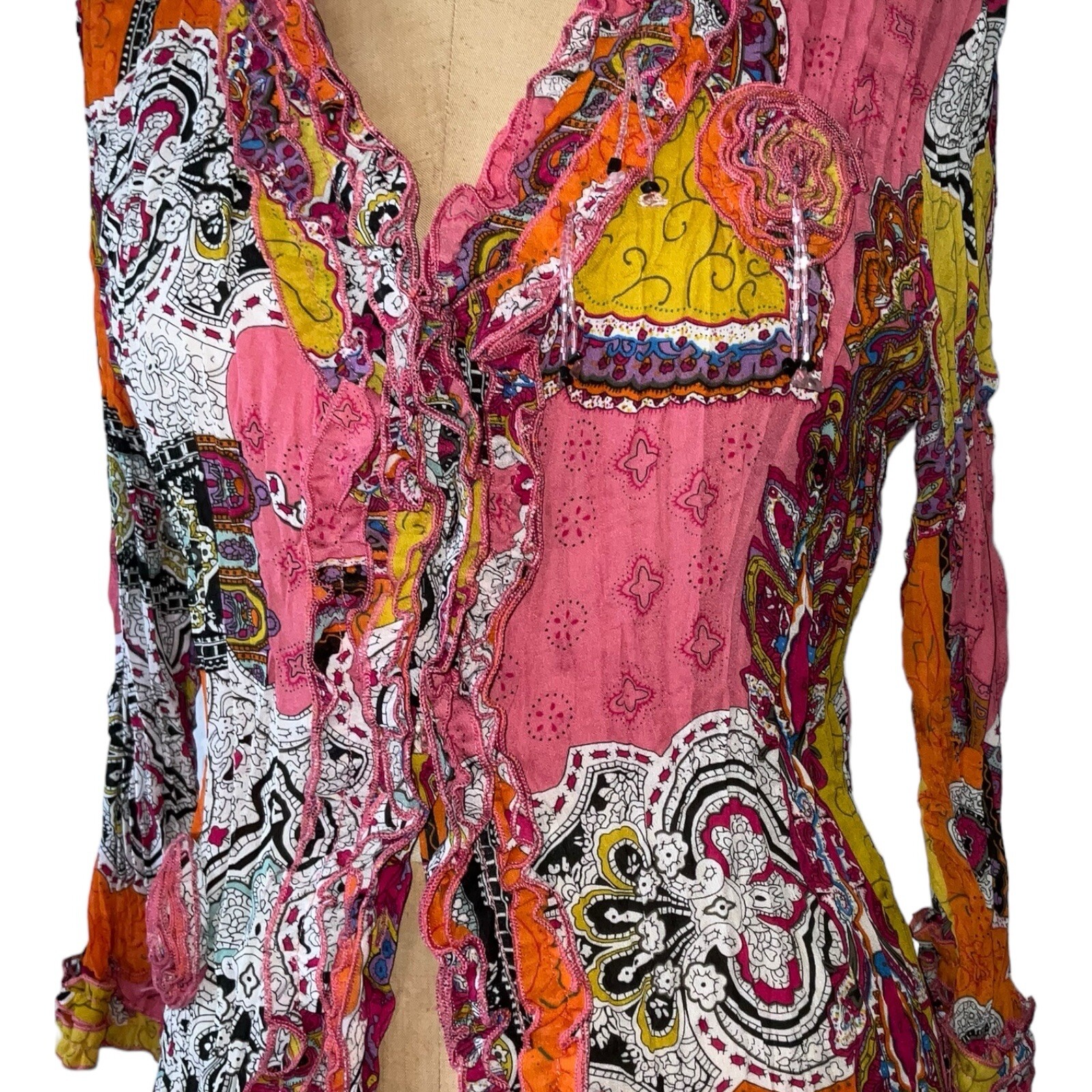 Patchington Pink Orange Paisley Patchwork Retro B… - image 2