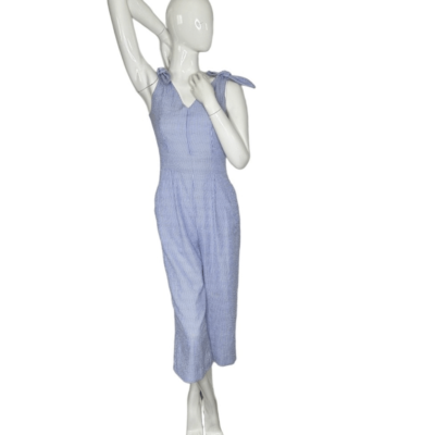 Elle Blue White Stripe Sleeveless Jumpsuit With Tie Shoulder Sz XS