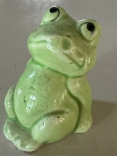 VINTAGE Miniature Ceramic Glazed in Light Lime Green Frog Figurine 1.5"