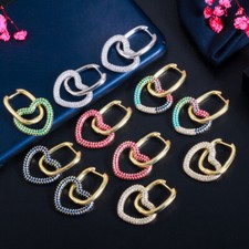 Mix Multicolor CZ Love Heart Charm Dangle Drop Hoop Earrings Boho Party Jewelry