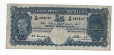 1949 Five Pound COOMBS / WATT (VG) Commonwealth Of Australia Banknote