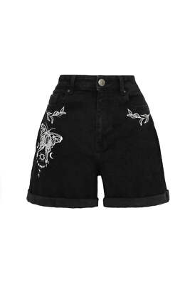 Metamorphosis Shorts Hell Bunny XL 2xl 16 18 Denim Goth Alt Moth Jeans schwarz