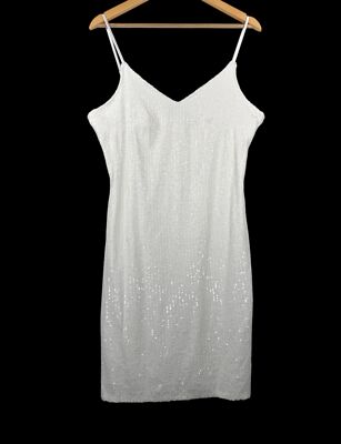 Marina All Sequin white slip dress 90s Y2K cocktail bridal sz 10