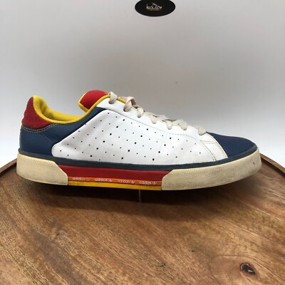 adidas la marque aux bandes Mens White Blue Leather Shoes 2007