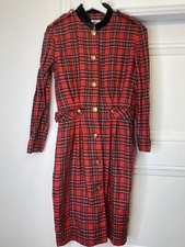 VTG LANZ ORIGINALS DRESS TARTAN PLAID GOLD BUTTONS PUNK SMALL/MEDIUM MILITARY